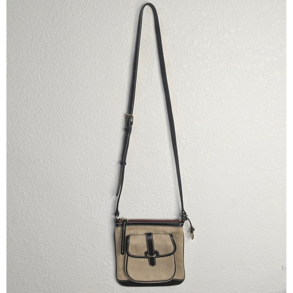 Dooney & Bourke Monogram Canvas Leather Trim Crossbody Bag Beige Black
